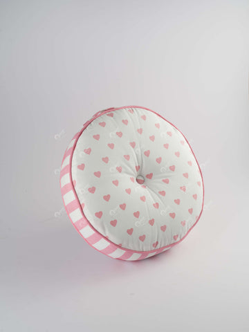 Floor Cushion R - Large Hearts Pink Round