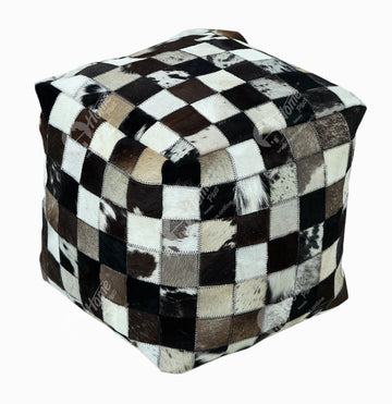 Pouffe - Hide Check Brown