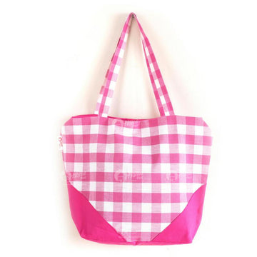 Shopping Bag - Block Check Pink