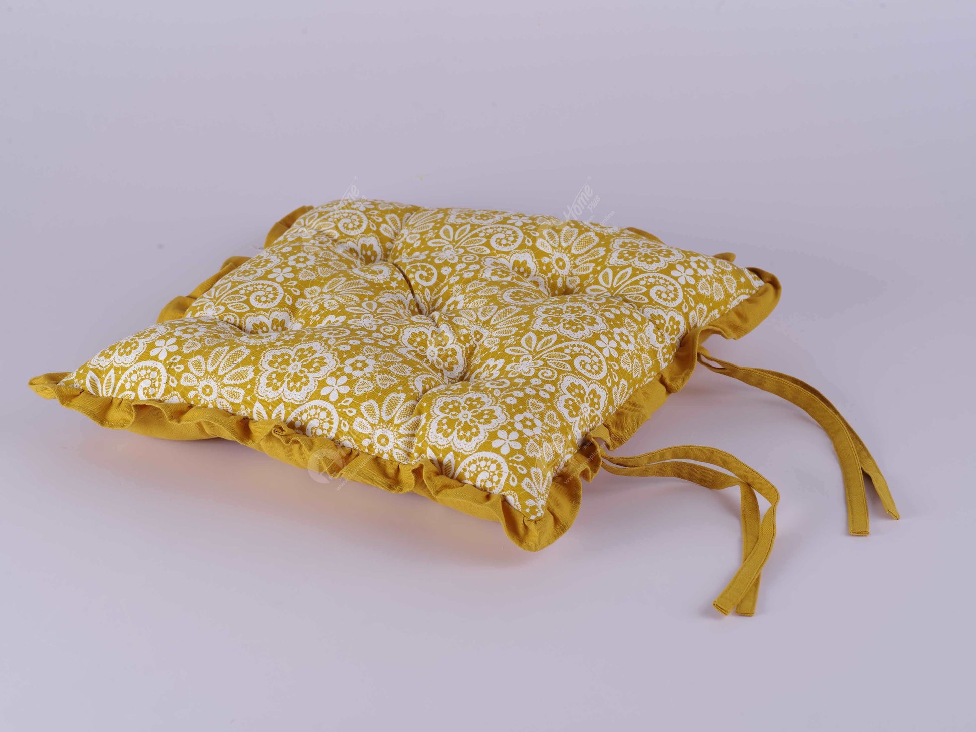 Frill Cushion - Lace Mustard