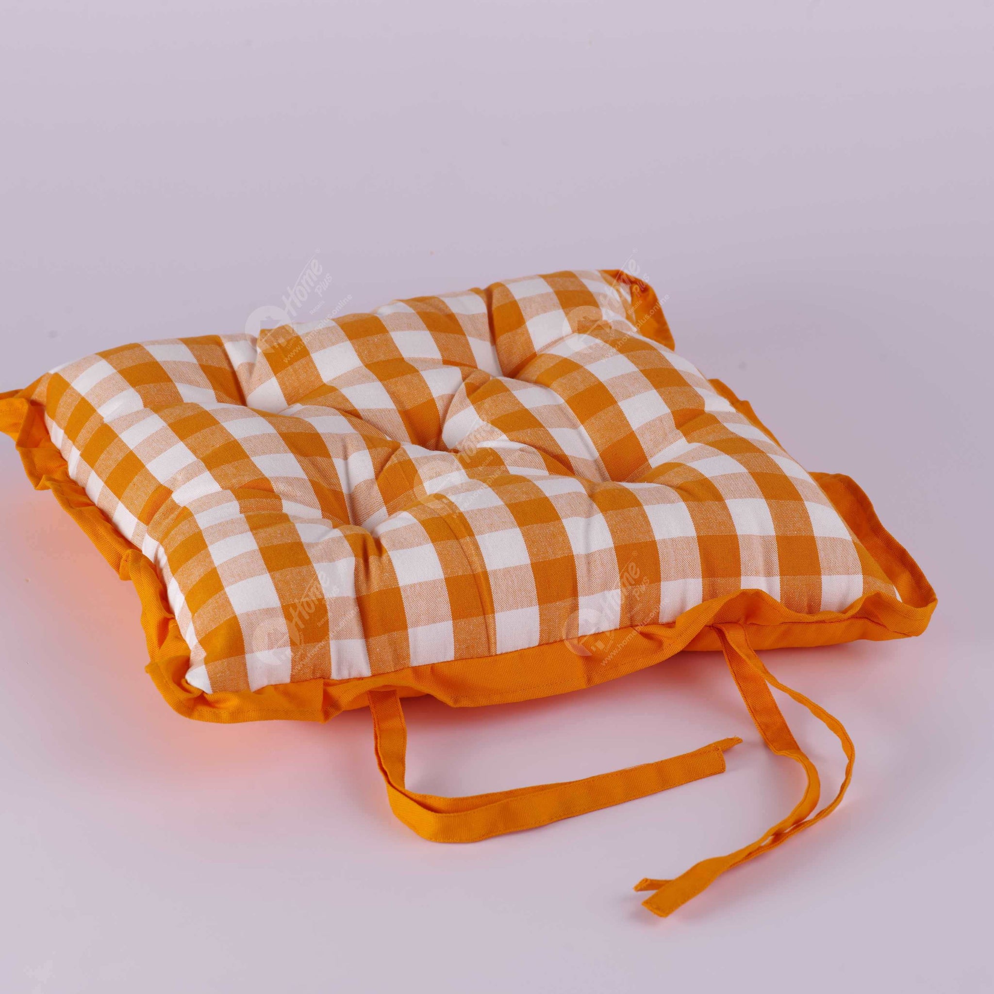 Frill Cushion - Block Check Orange