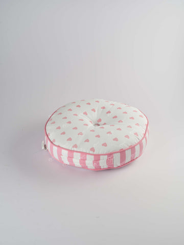 Floor Cushion R - Large Hearts Pink Round