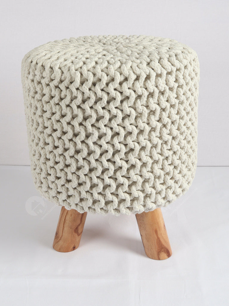 Knitted Stool Off White 32x32Cm