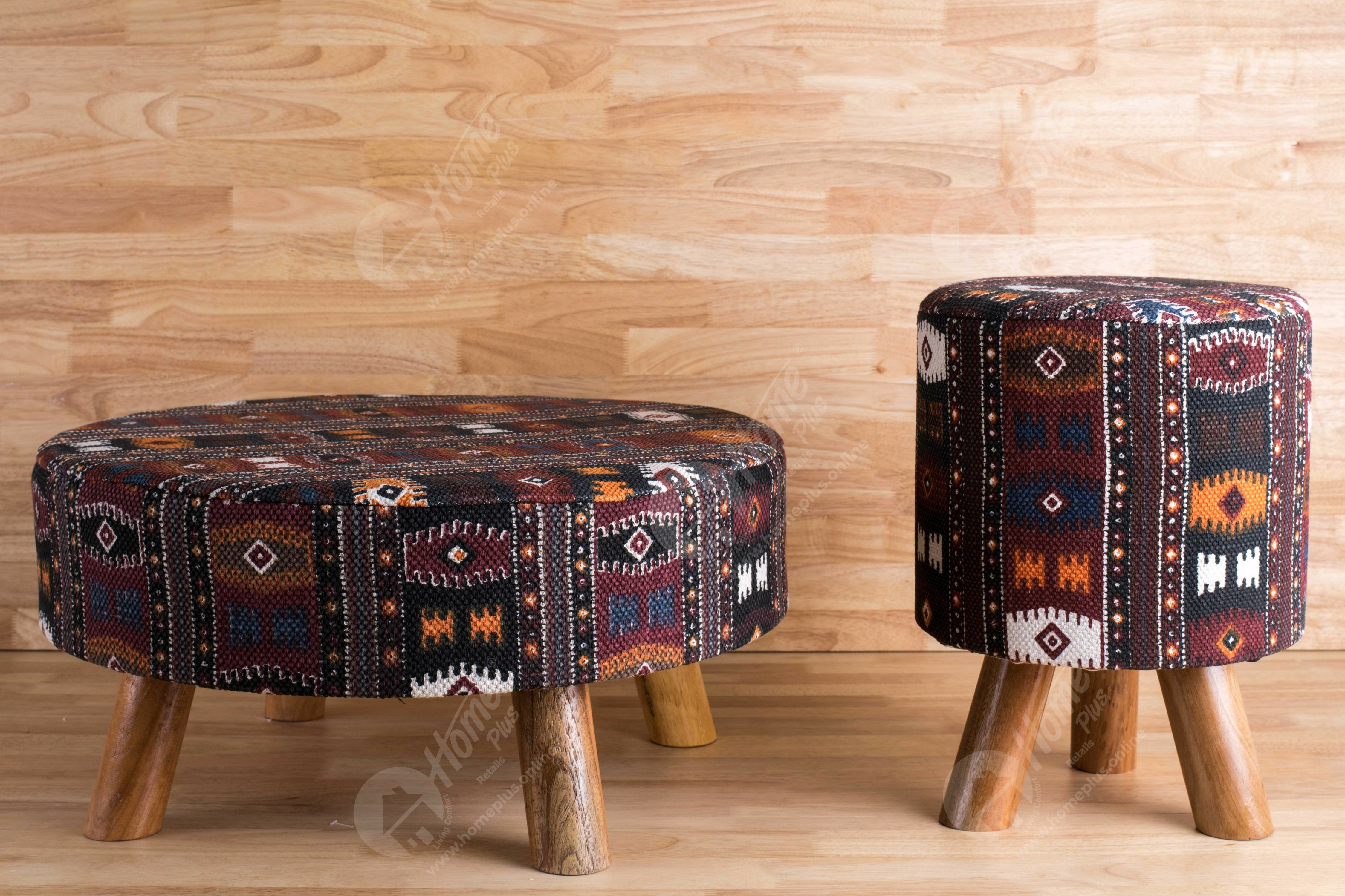 Wooden Stool - Kilim Print 32 x32 Cm