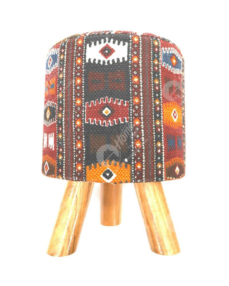 Wooden Stool - Kilim Print 32 x32 Cm